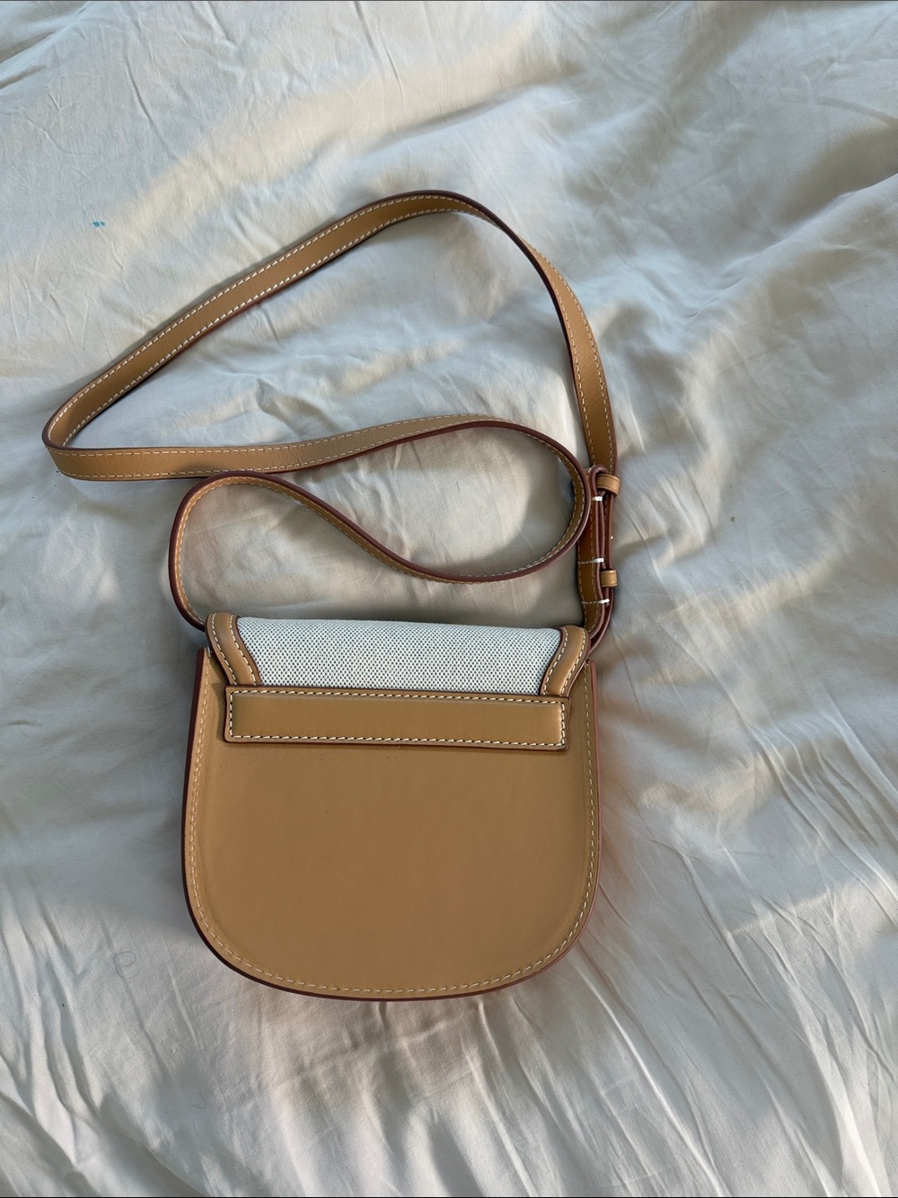 Saint Laurent Tan and Ivory Mini Saddle Bag with Gold YSL Hardware - Picture 2 of 7
